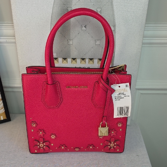 Michael Kors Handbags - Michael Kors Floral Applique Leather Satchel Bag